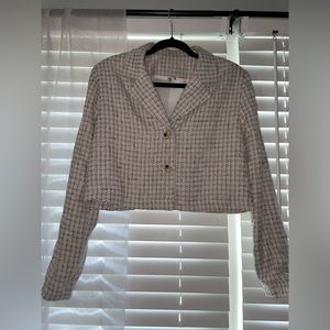White and Gray Plaid Skirt Suit Set